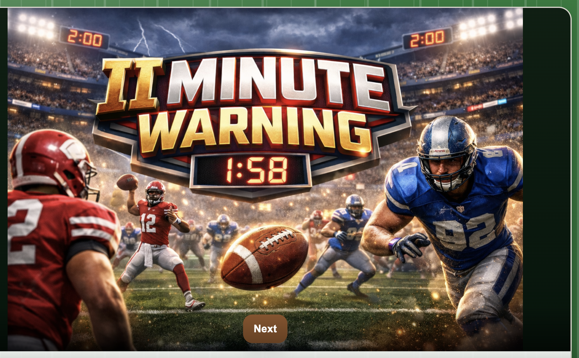 II Minute Warning - A football themed Roman Numerals Game
